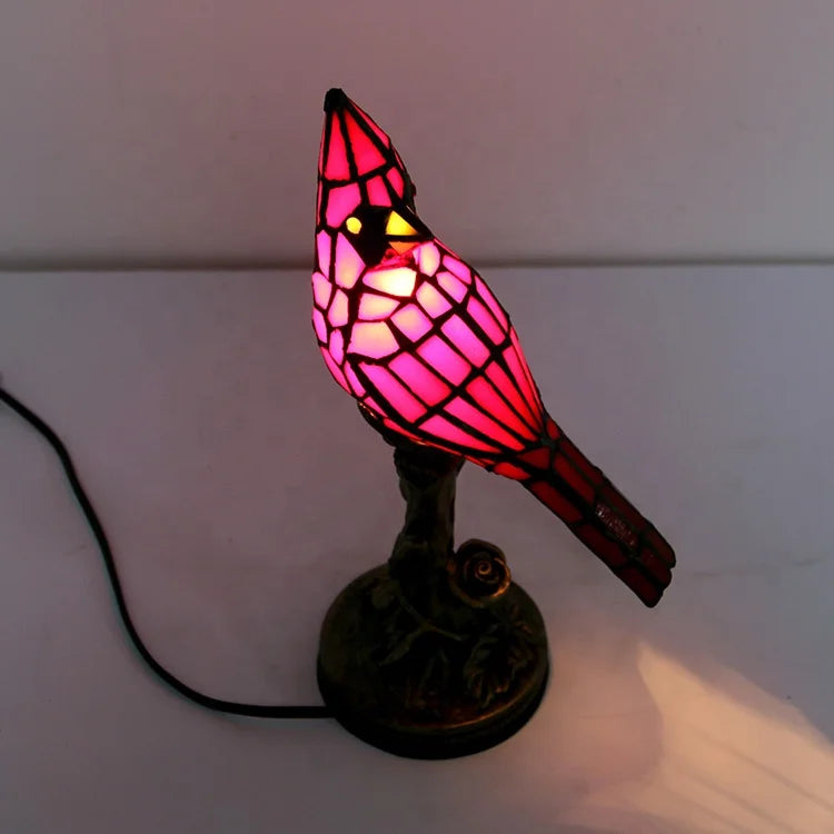 Small Vintage Tiffany Style Stained Glass Red Cardinal