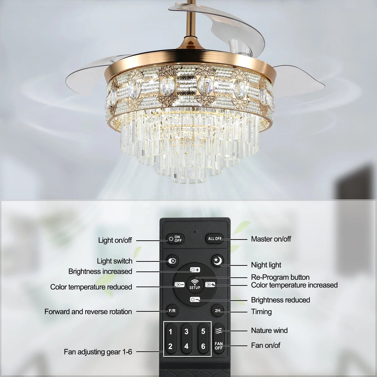 42 Inch Retractable Chandelier Led