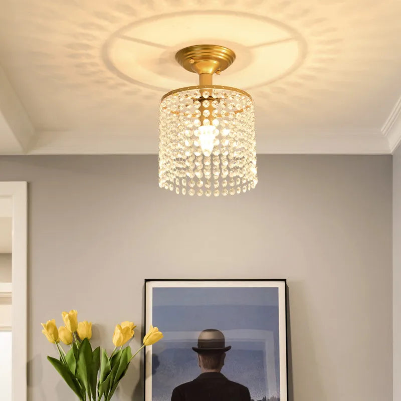 Modern Gold Crystal Small Round Ceiling Pendant Light Hanging Luxury