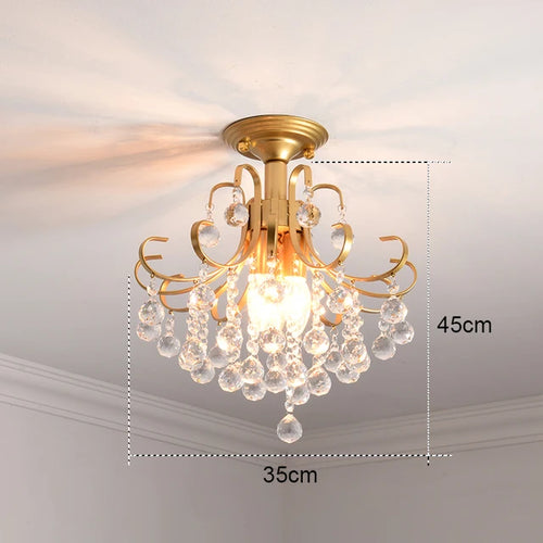 Modern Gold Crystal Small Round Ceiling Pendant Light Hanging Luxury