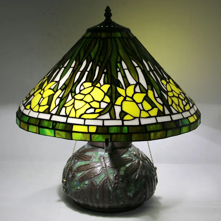 Tiffany style Bamboo Lampshade Table Lamp with Dragonfly