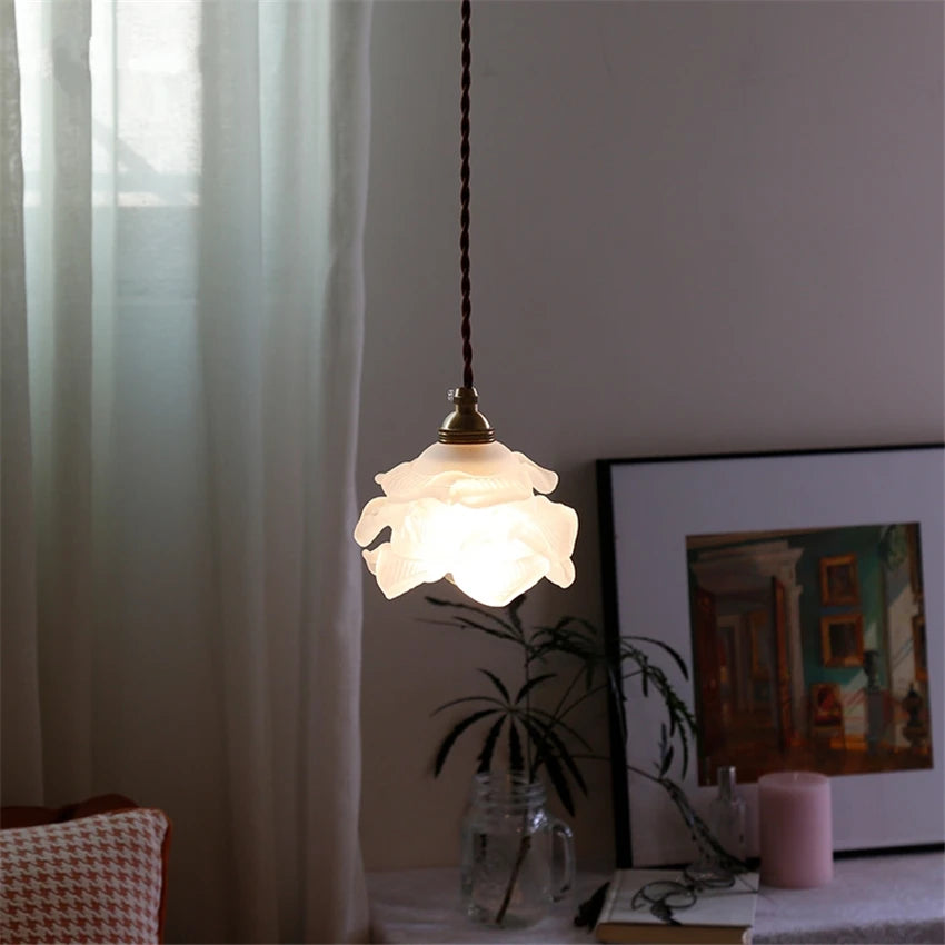 American Retro Art Flower Glass Pendant Lights Nordic Minimalist