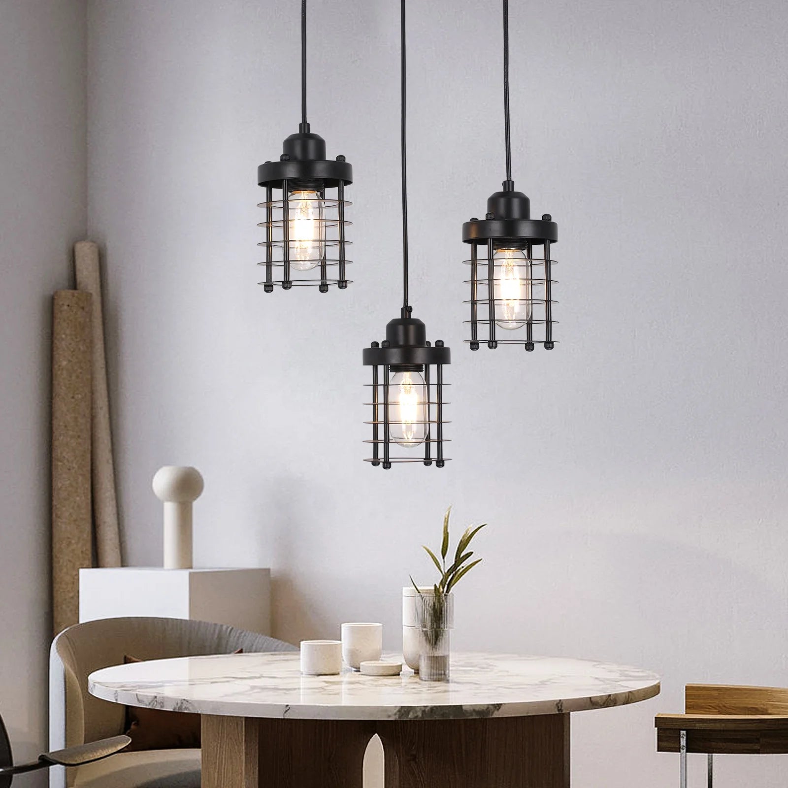 E27 Dining Table Farmhouse Metal Cage Pendant Light For Kitchen Island