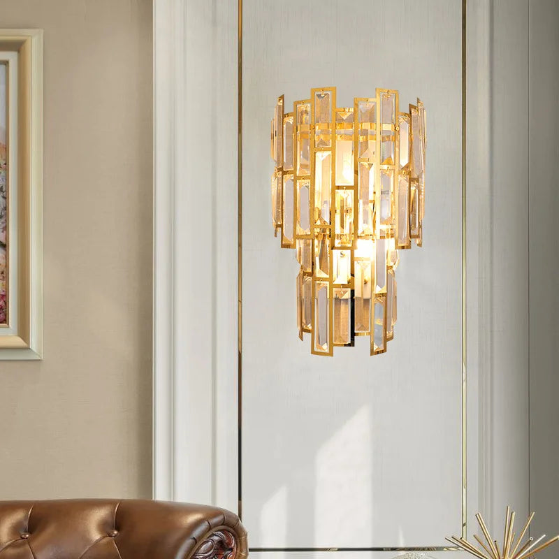 Luxury Gold Wall Lamp Modern Crystal Living Room Bedside Stainless