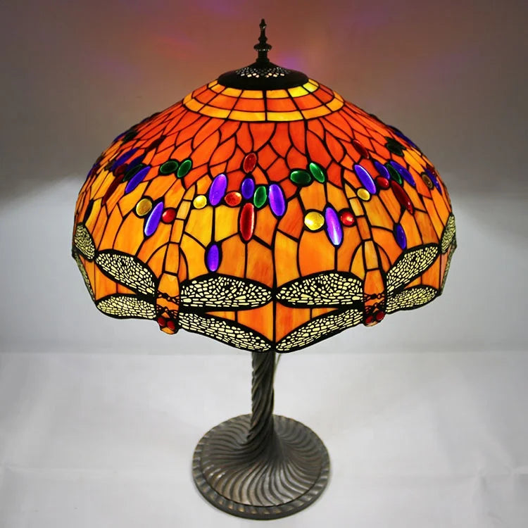 Dragonfly Tiffany Style Stained Glass Table Lamp Night