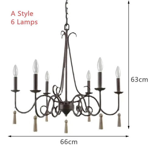 American Retro Chandelier 3/6 Heads Wrought Iron Candle Light Vintage