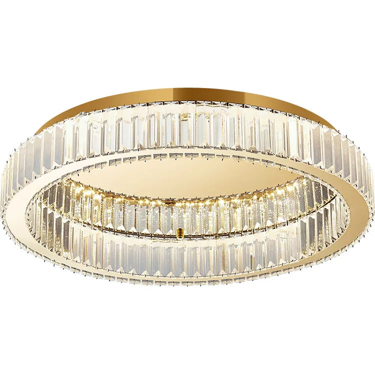 Round LED Ceiling Light Indoor Hotel Living Room Luxury Gold Crystal