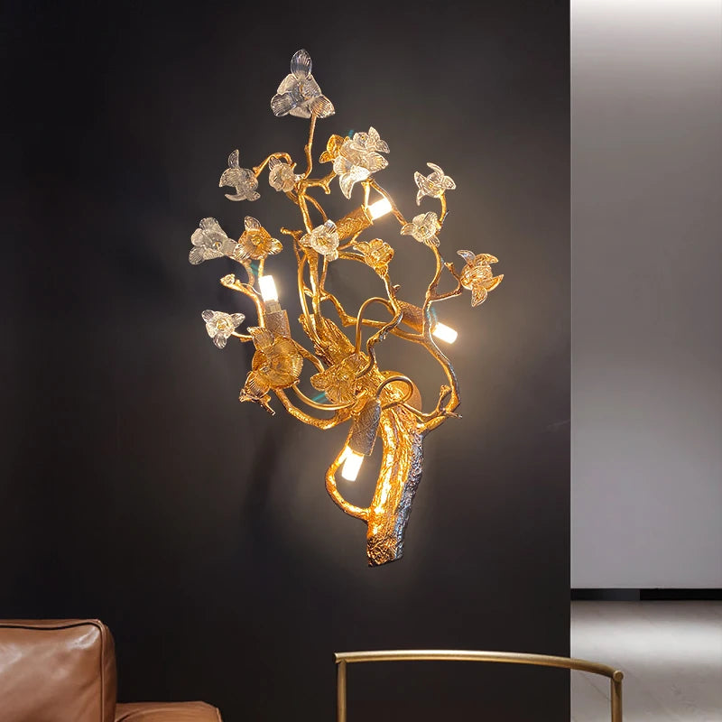 Postmodern all copper light luxury wall lamp living room villa