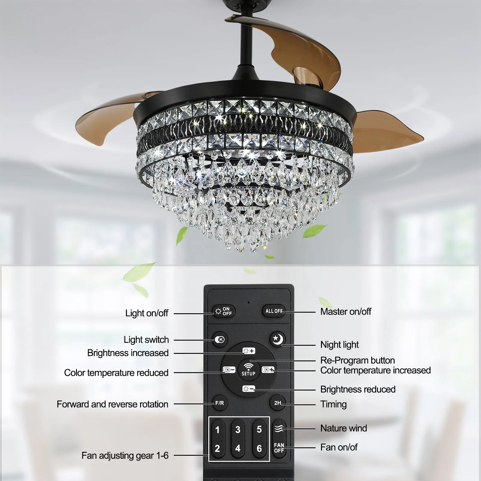 42 Inch 30W DC 60W Chandelier LED Fandelier BLDC