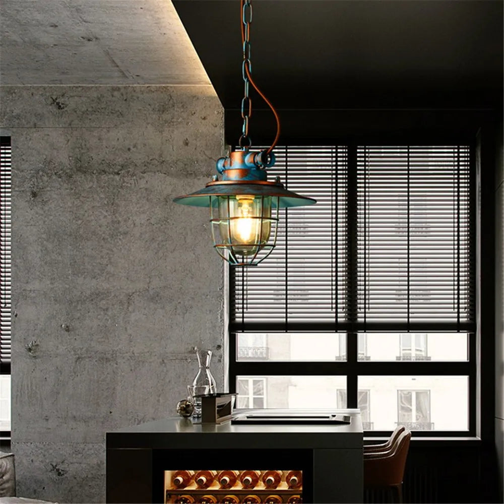 American Industrial LED Pendant Light Retro Explosion-proof Iron Glass