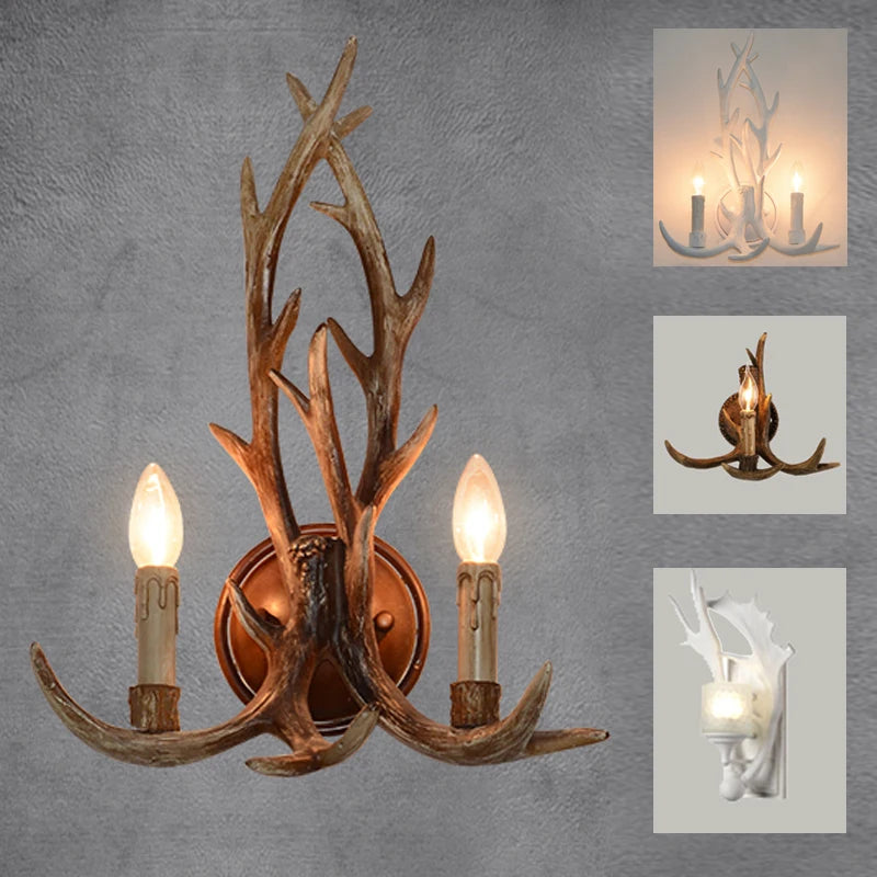Retro wall lamp resin decorative LED  wooden wall lamp sconce deer for