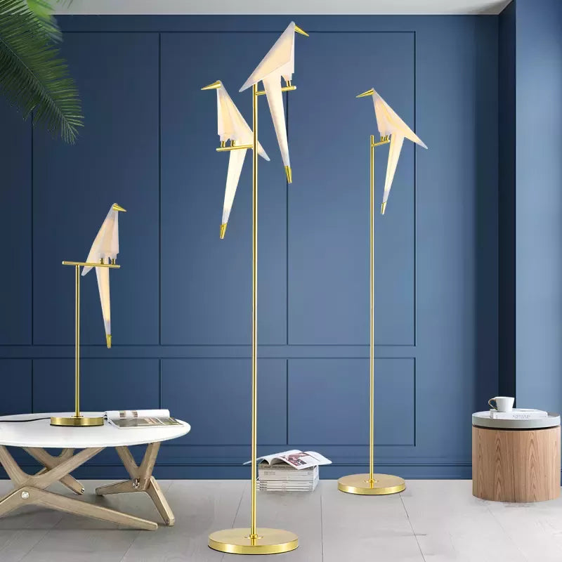 Bird floor Lamp Creative Acrylic Thousand Paper Cranes Perch Gold