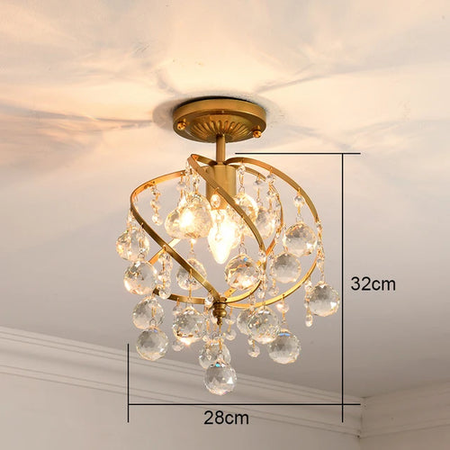 Modern Gold Crystal Small Round Ceiling Pendant Light Hanging Luxury