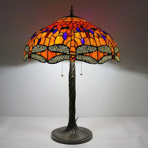 Dragonfly Tiffany Style Stained Glass Table Lamp Night