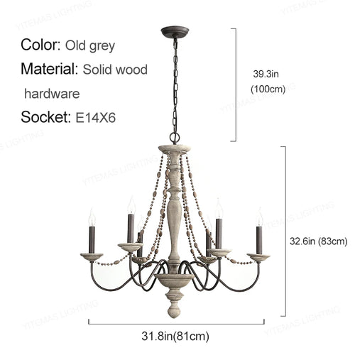 Living room Chandelier wooden kitchen light retro grey suspension lamp