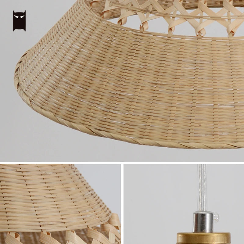 Delicate Bamboo Wicker Rattan Cap Pendant Lighting Fixture Zen