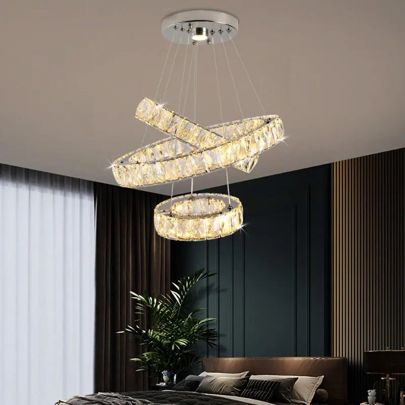 Crystal Warm Light 47W LED lamps Round Ring Modern Crystal Pendant
