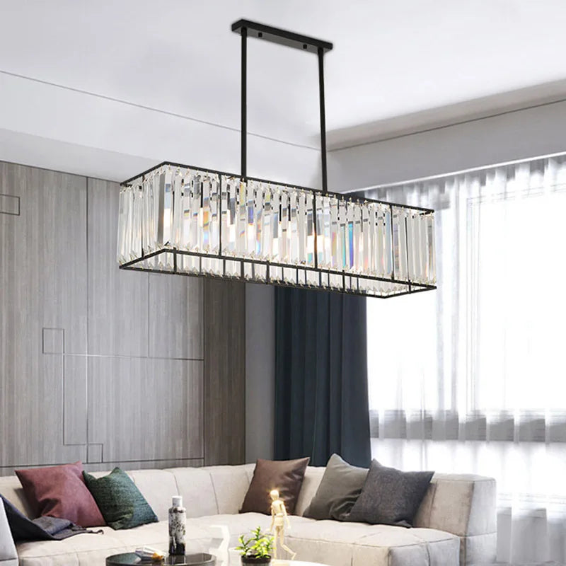 Modern Black Crystal Rectangular Ceiling Chandeliers Light Luxury