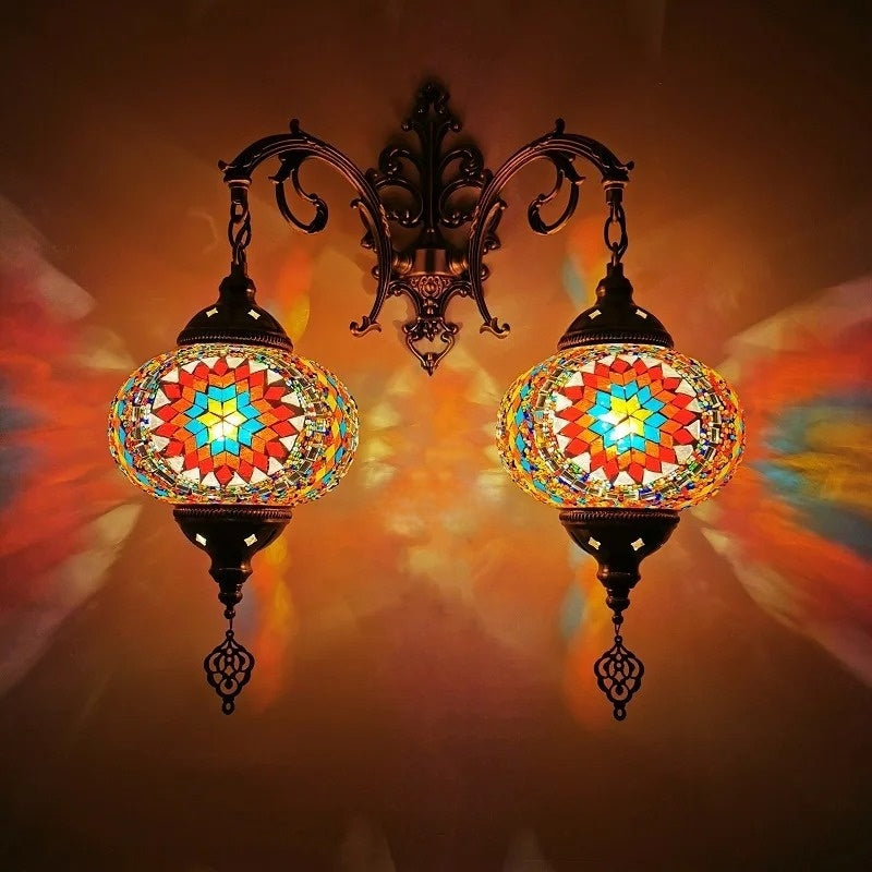 2 Heads Turkish Mosaic Wall Lamps Handmade Luminaria Applique Murale