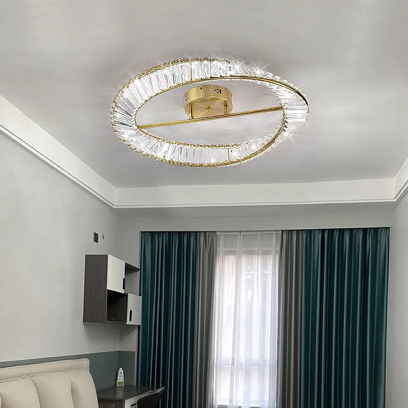 LED Gold Crystal Ceiling Light Luxury Dining Room Stainless Steel DIY