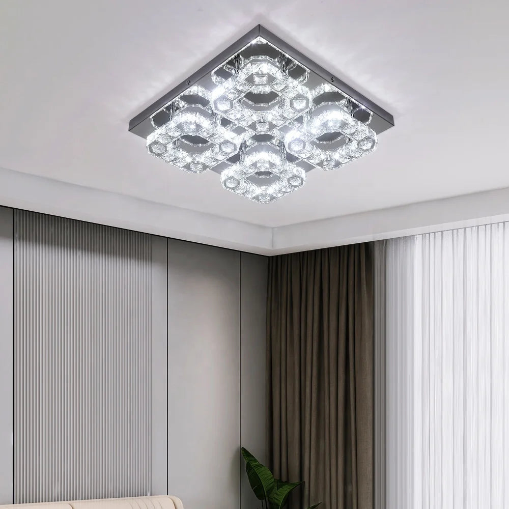 Square Crystal Flush Mount Ceiling Light Cool White and