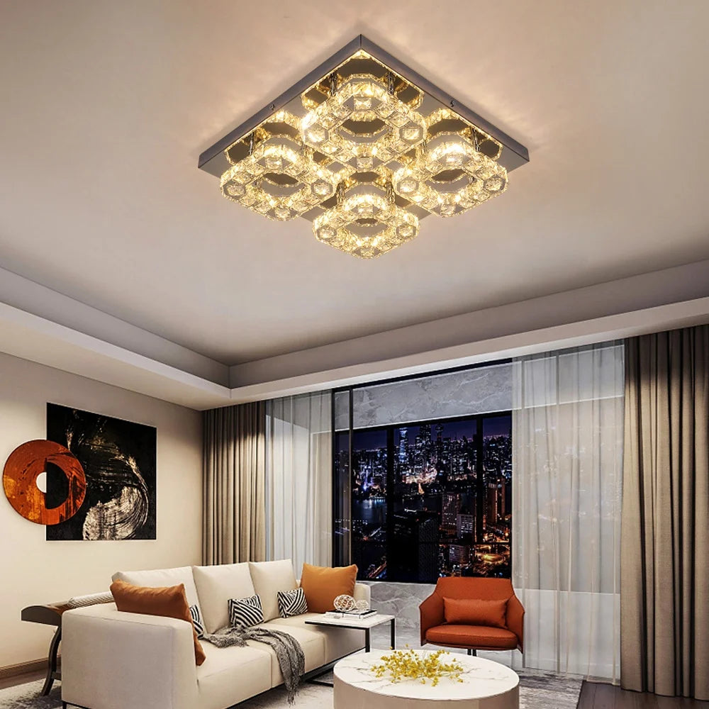 Square Crystal Flush Mount Ceiling Light Cool White and