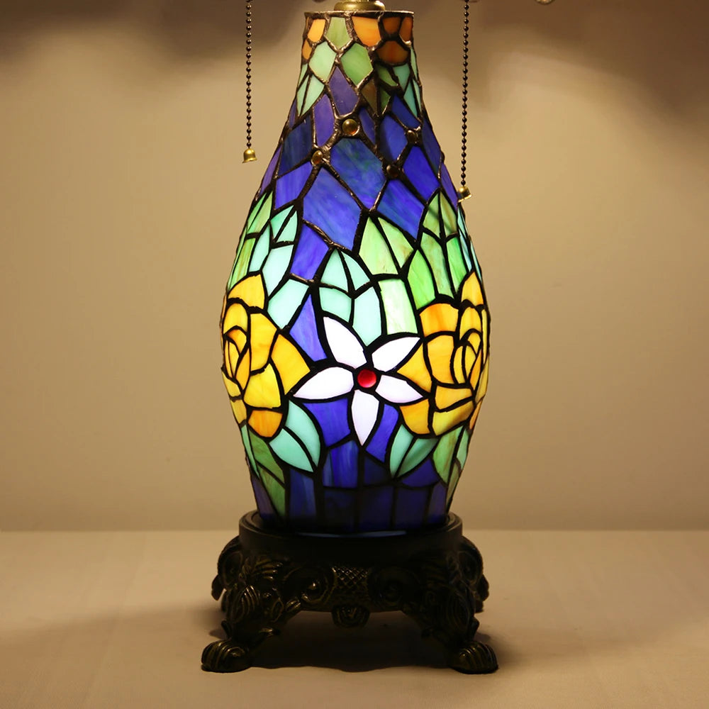 Tiffany Style Stained Glass Table Lamp Rose Flower Desk La