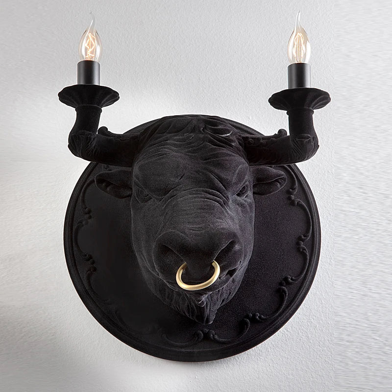 Bull Head Wall Lamp for Living Room Resin Animal Wall Sconce Led Wall