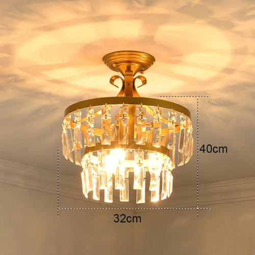 Modern Gold Crystal Small Round Ceiling Pendant Light Hanging Luxury