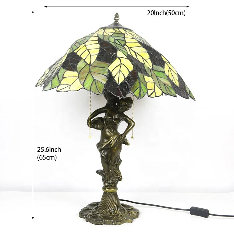 20Inch Tiffany Style Glass Sunrise Table Lamp Leaf Stained