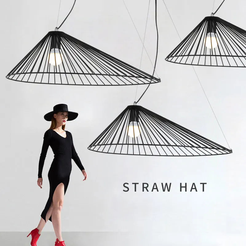 Nordic Iron Straw Hat Pendant Lights Modern Dining Room Suspension