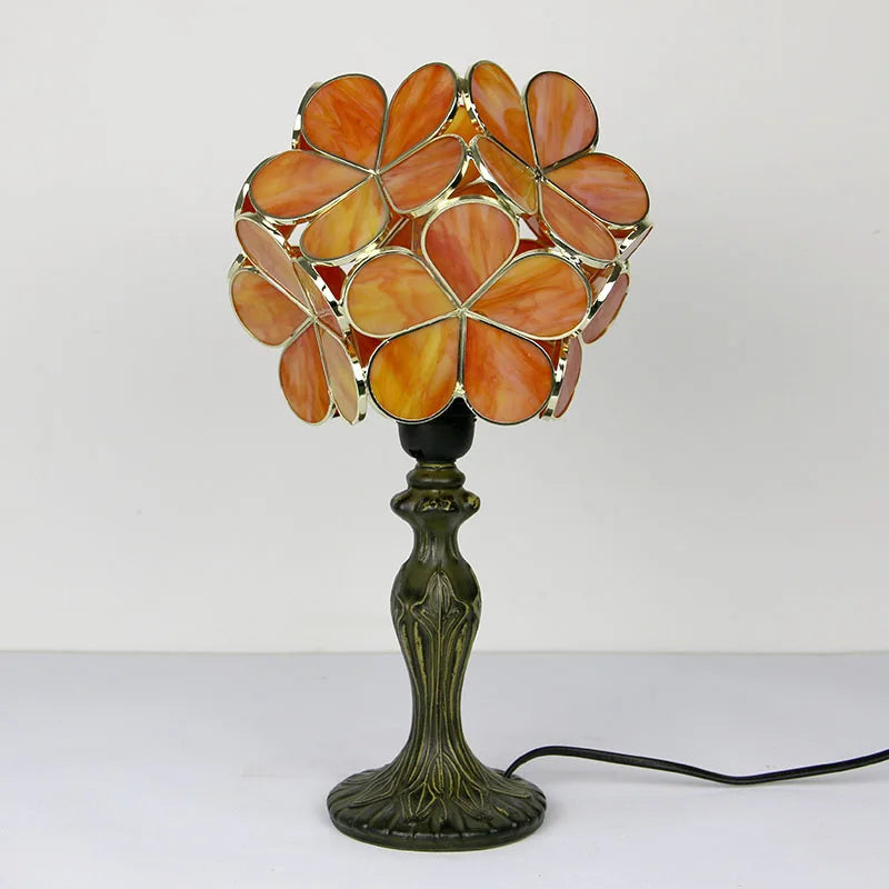 Tiffany Stained Glass Bedside Lamp Antique Pink Petals