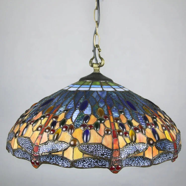 Tiffany Style 2 Light Dragonfly Pendant Lamp - 18" Wide