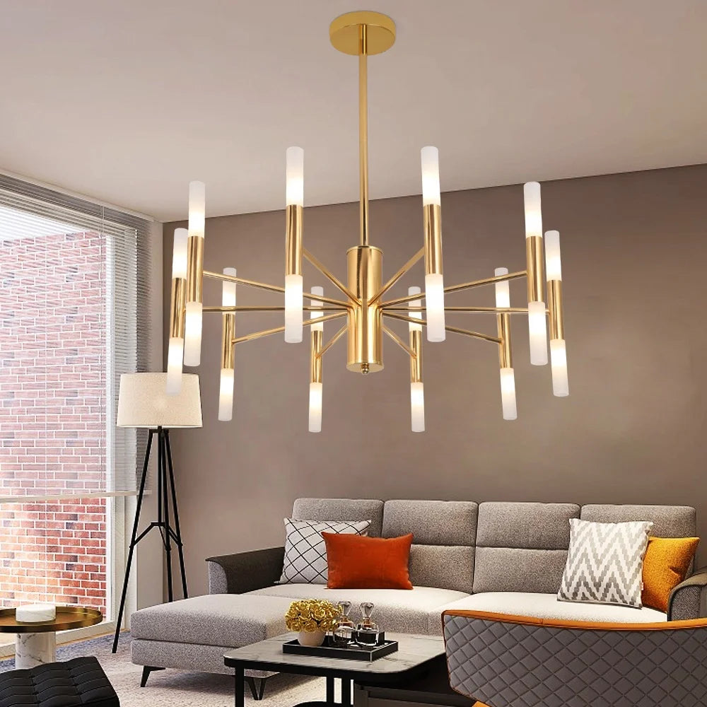 Gold 20 Tube Industrial Iron Art Pendant Light For