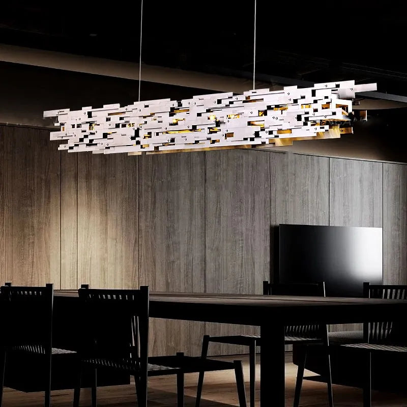 Postmodern Luxury LED Chandelier Dining Room Island Chrome Long