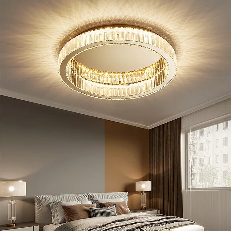 Round LED Ceiling Light Indoor Hotel Living Room Luxury Gold Crystal