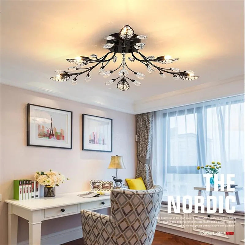 Modern LED Chandelier Lighting Decorative Flower Design Iron Crystal