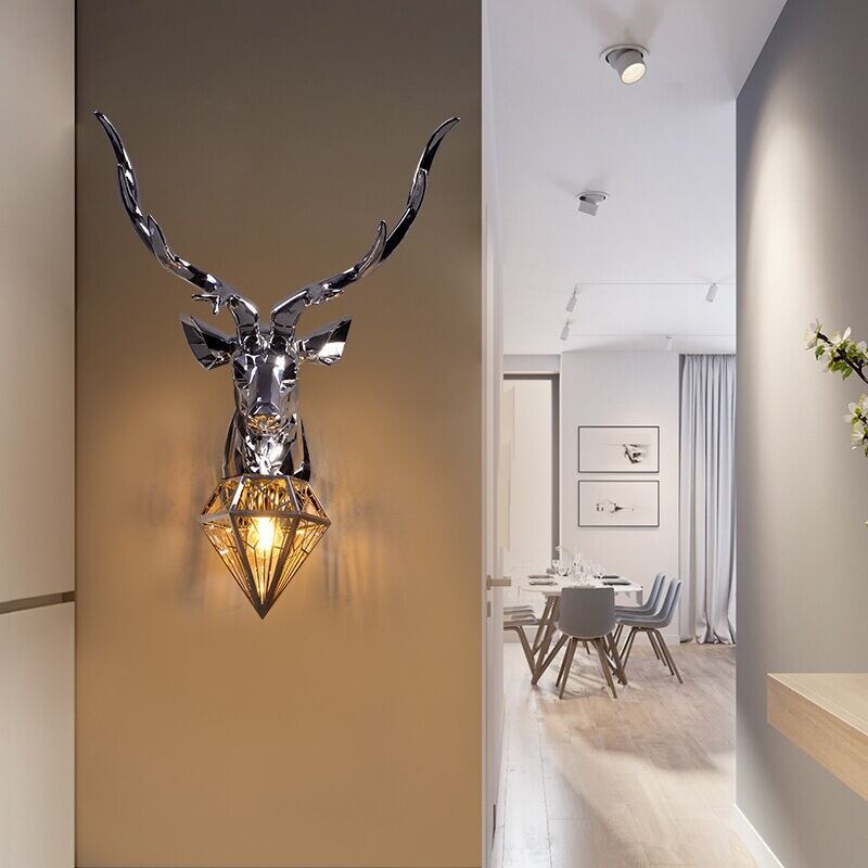 Modern Antler Wall Lamp Nordic Deer Head Resin Wall Lamps For Bedroom
