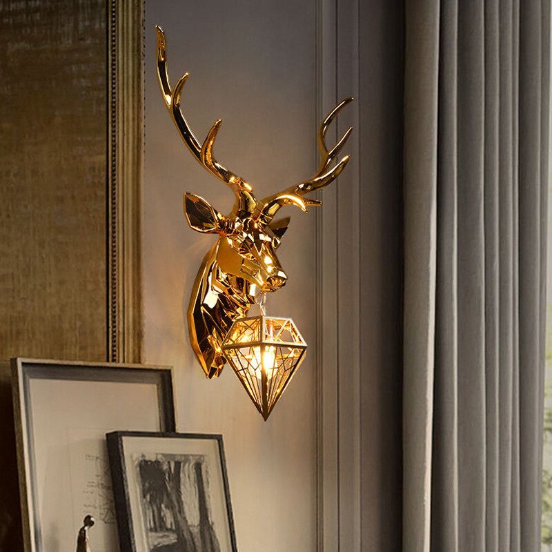 Modern Antler Wall Lamp Nordic Deer Head Resin Wall Lamps For Bedroom