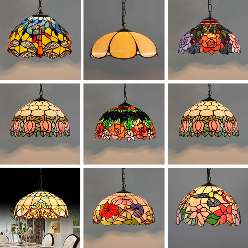 Retro Tiffany Pendant Lamp Led Colorful Stained Glass Pendant Lights