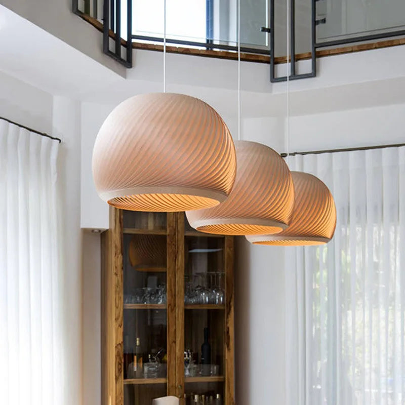 Nordic Round Ball Wooden Pendant Light Simple Quiet Wind Creative Lamp