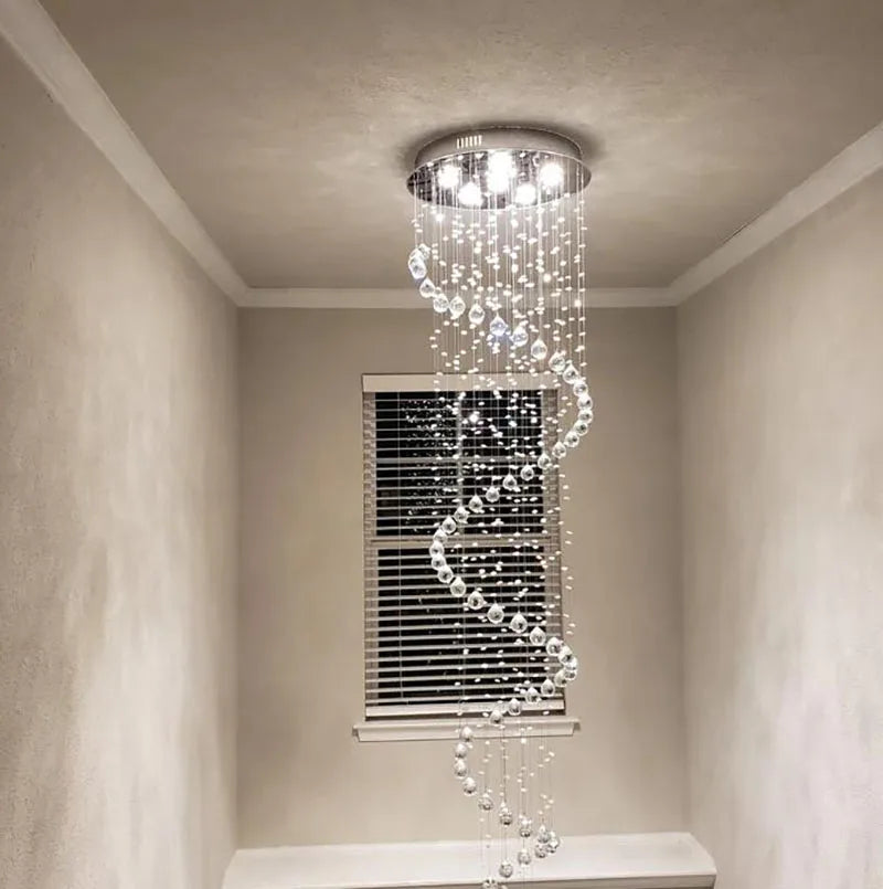Modern LED Spiral Crystal Chandelier Lighting for Foyer Stair