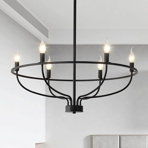 Black Chandelier 12-Light Industrial Iron Candle Chandelier Modern