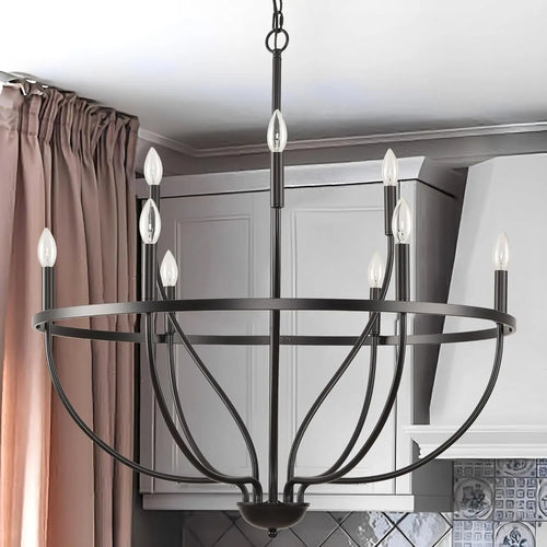 Black Chandelier 12-Light Industrial Iron Candle Chandelier Modern