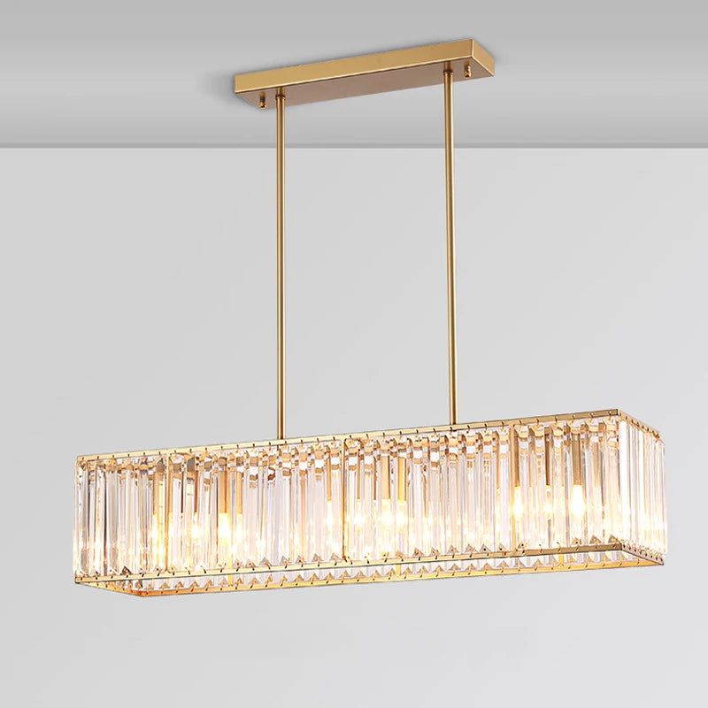 American Style Crystal Chandelier Modern Rectangular Iron Hanging Lamp