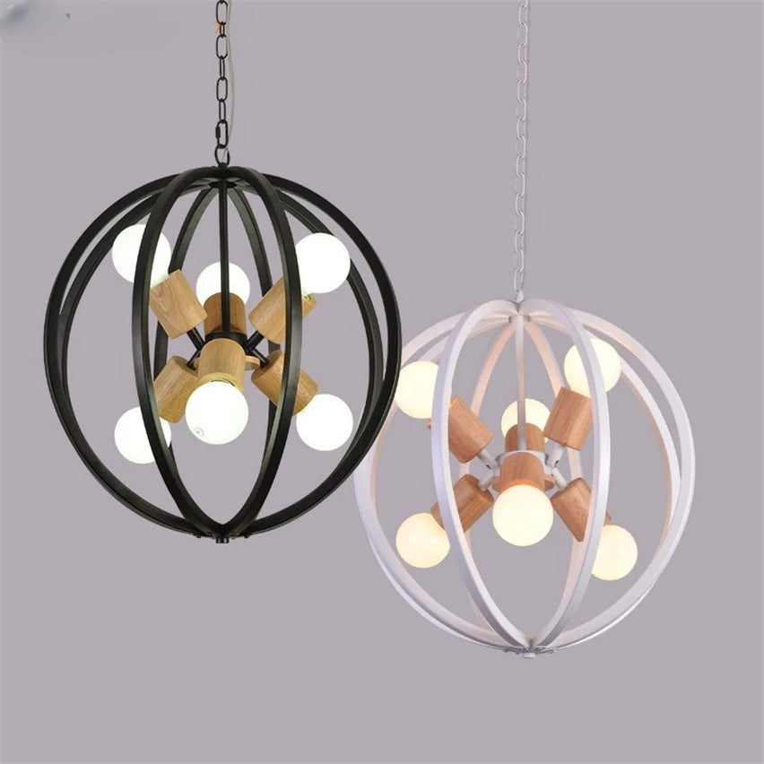 Nordic Modern Creative Globe Pendant Lights Iron+wood Pendant Lamp for