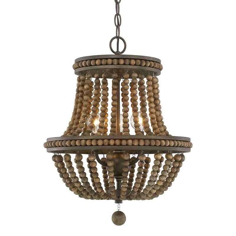 American country wooden bead chandelier warm bedroom homestay design