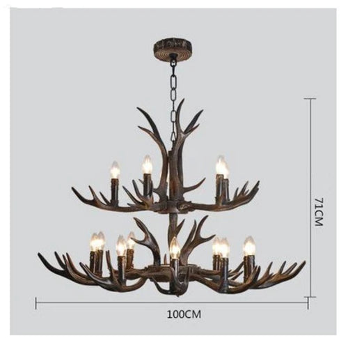 Antler Resin Chandelier with Lampshade Retro Style Light for Living