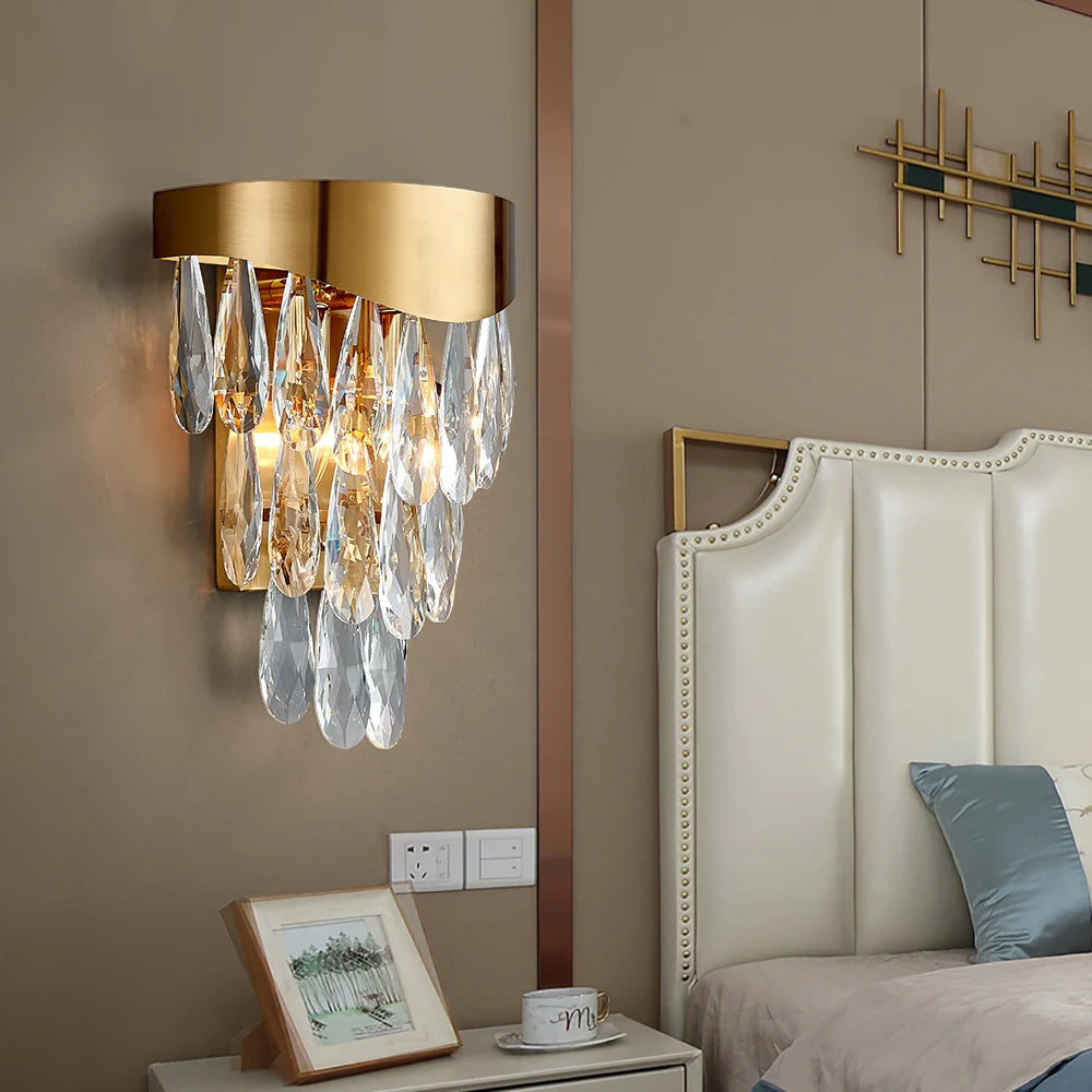 Golden Led Wall Sconce Water Drop Design Lamp Modern Bedroom Bedside