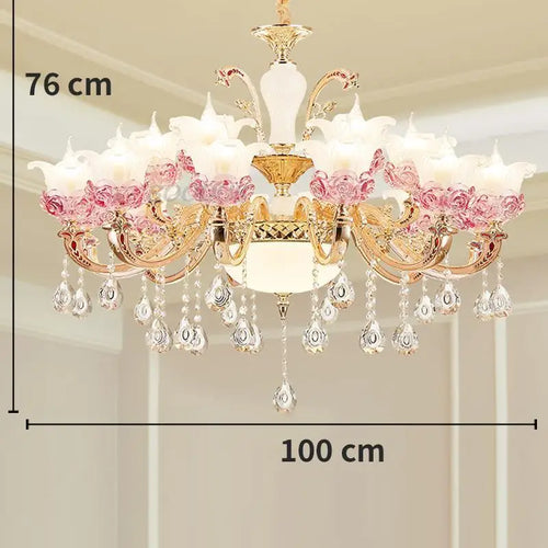 Chandelier Ceiling Lamp Led Luxury Modern Pink Crystal Home Deco